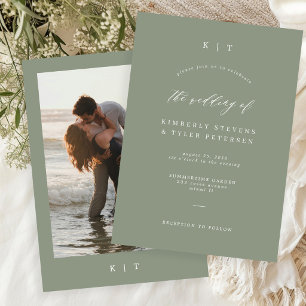 Invitation Moderne simple élégant vert sauge photo mariage