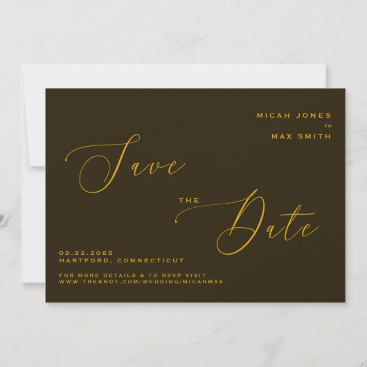 Invitation Moderne simple Enregistrer la date Brown & Or (Devant)
