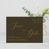 Invitation Moderne simple Enregistrer la date Brown & Or (Debout devant)