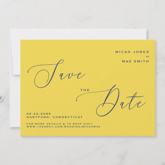 Invitation Moderne simple Enregistrer la date Jaune & Bleu (Devant)