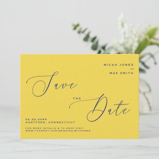 Invitation Moderne simple Enregistrer la date Jaune & Bleu (Debout devant)
