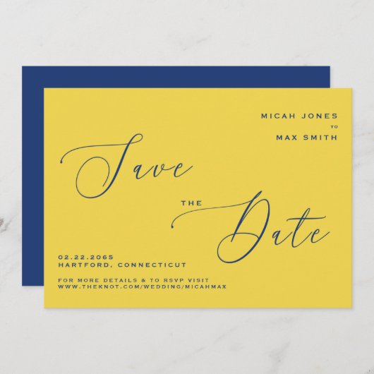 Invitation Moderne simple Enregistrer la date Jaune & Bleu (Devant / Derrière)