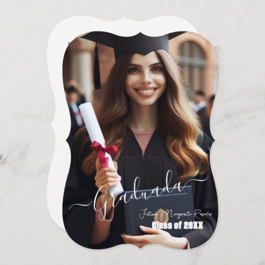 Invitation Moderne Simple Espagnol Script photo Grad (Devant / Derrière)