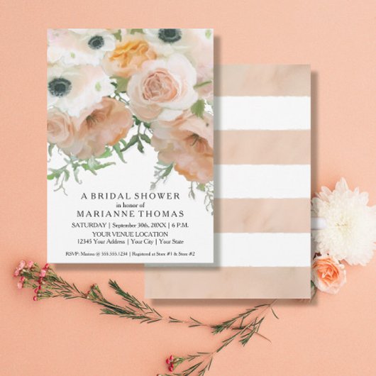 Invitation Moderne Simple Floral Blush Coral Fleurs Bridal