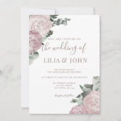 Invitation Moderne simple Floral Blush Dusty Mariage Rose (Devant)