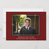 Invitation Moderne Simple foncé rouge photo graduation (Devant)
