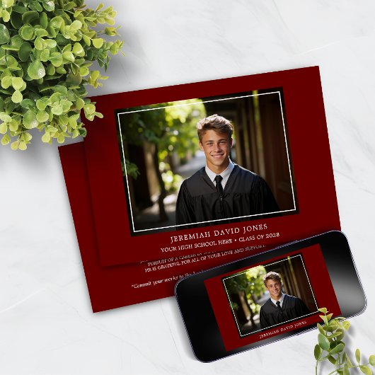 Invitation Moderne Simple foncé rouge photo graduation