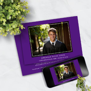 Invitation Moderne Simple foncé violet photo Graduation