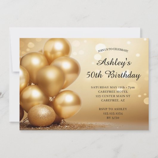 Invitation Moderne Simple Gold 50e anniversaire (Devant)