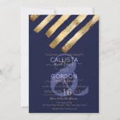 Invitation Moderne Simple Gold Navy Bleu Brushstrokies Mariag (Devant)
