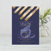 Invitation Moderne Simple Gold Navy Bleu Brushstrokies Mariag (Debout devant)
