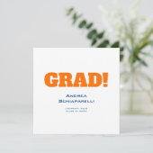 Invitation Moderne Simple Graduation Orange et Carré bleu (Debout devant)