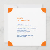 Invitation Moderne Simple Graduation Orange et Carré bleu (Dos)