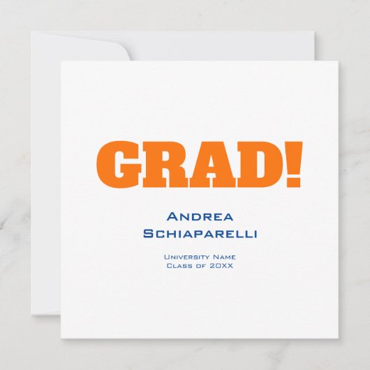 Invitation Moderne Simple Graduation Orange et Carré bleu (Devant)