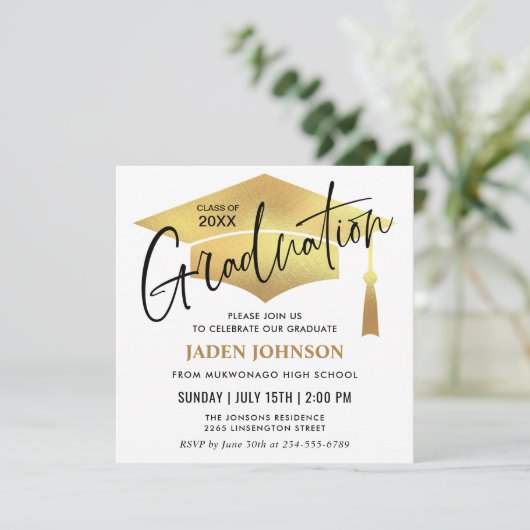 Invitation Moderne Simple Graduation Party QR code (Debout devant)