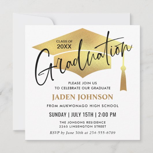 Invitation Moderne Simple Graduation Party QR code (Devant)