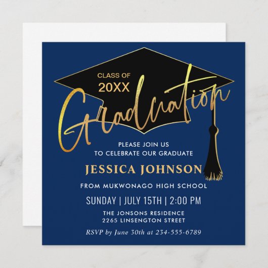 Invitation Moderne Simple Graduation Party QR code (Devant / Derrière)