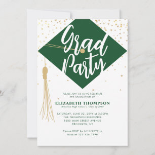 Invitation Moderne Simple Green Gold GRAD Graduation Party