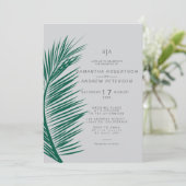 Invitation Moderne simple gris feuille de palme doux chic mar (Debout devant)
