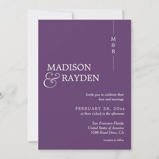 Invitation Moderne simple Lavender Monogramme Mariage photo (Devant)