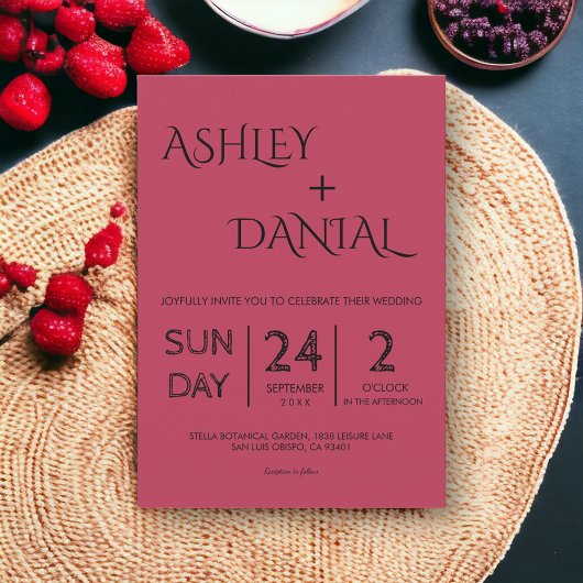 Invitation Moderne Simple Magenta Calligraphie Mariage élégan