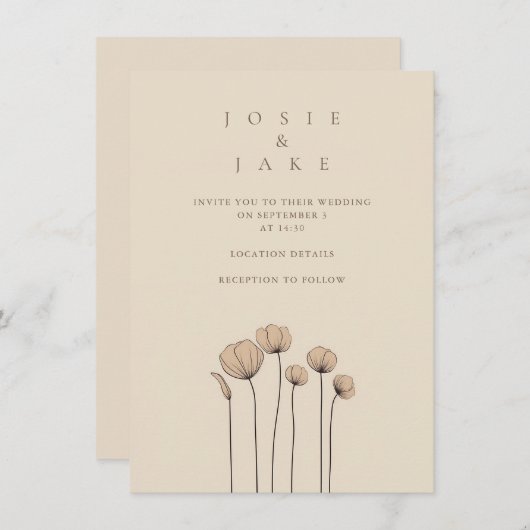 Invitation Moderne simple mariage fleur sauvage (Devant / Derrière)