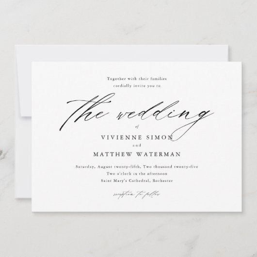 Invitation Moderne simple Mariage noir et blanc (Devant)