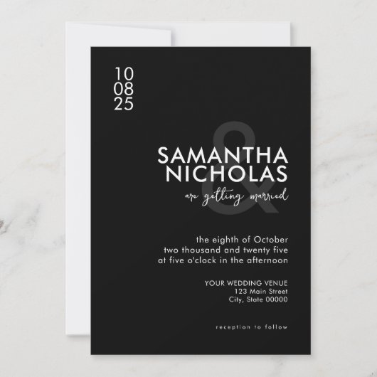 Invitation Moderne simple Mariage noir et blanc (Devant)
