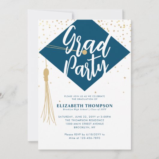 Invitation Moderne Simple Marine Blue GRAD Graduation Party (Devant)