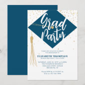 Invitation Moderne Simple Marine Blue GRAD Graduation Party (Devant / Derrière)