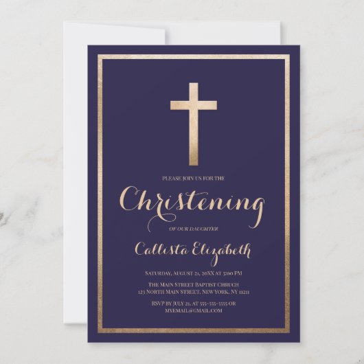 Invitation Moderne Simple Marine Gold Cross Border Christing (Devant)