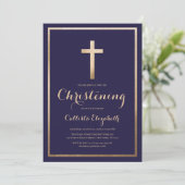 Invitation Moderne Simple Marine Gold Cross Border Christing (Debout devant)