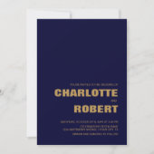 Invitation Moderne Simple Marine Mariage bleu et or (Devant)