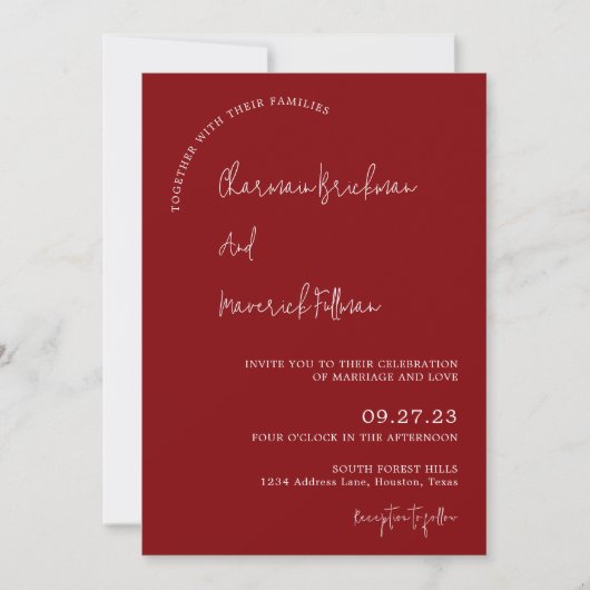 Invitation Moderne Simple Maroon RSVP QR code Mariage (Devant)