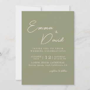 Invitation Moderne Simple minimaliste Mariage vert Sage