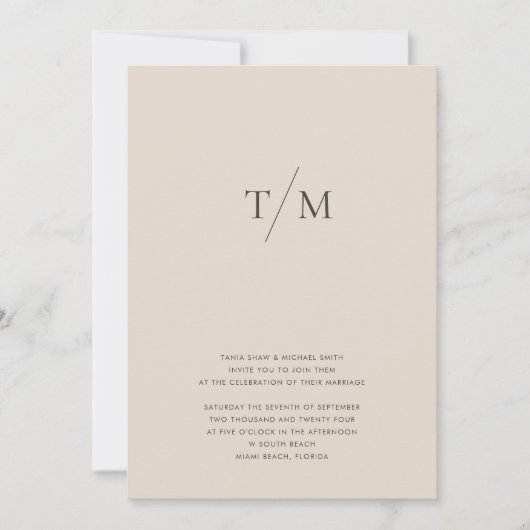 Invitation Moderne simple Monogramme Sand Mix & Match Mariage (Devant)