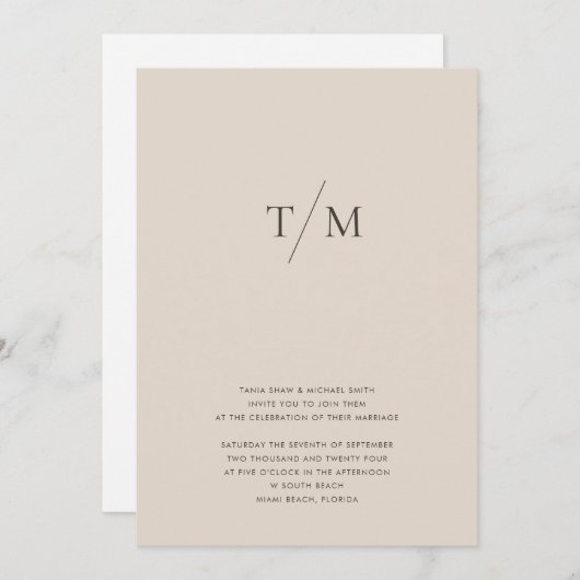 Invitation Moderne simple Monogramme Sand Mix & Match Mariage (Devant / Derrière)