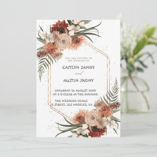 Invitation  Moderne Simple Neutre Boho Floral  (Debout devant)
