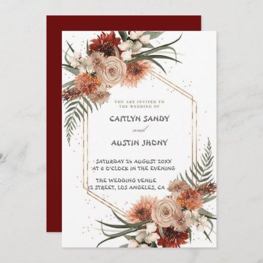 Invitation  Moderne Simple Neutre Boho Floral  (Devant / Derrière)