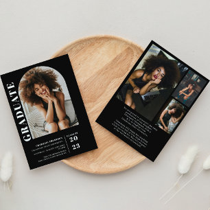 Invitation Moderne simple noir & blanc Arc Photo Graduation