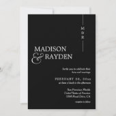 Invitation Moderne Simple Noir Blanc Monogramme Photo Mariage (Devant)