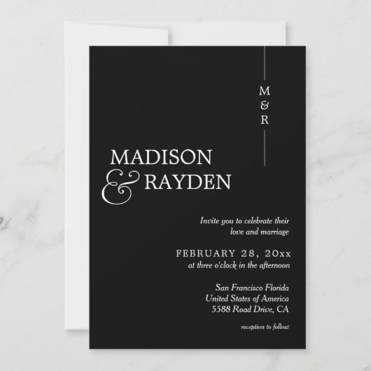 Invitation Moderne Simple Noir Blanc Monogramme Photo Mariage (Devant)