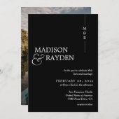 Invitation Moderne Simple Noir Blanc Monogramme Photo Mariage (Devant / Derrière)