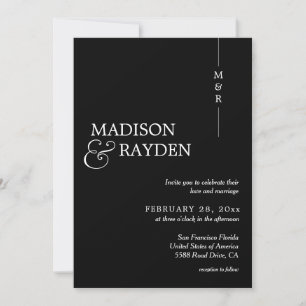 Invitation Moderne Simple Noir Blanc Monogramme Photo Mariage