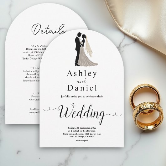 Invitation Moderne Simple Noir & Blanc Romantique Chic Mariag