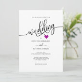 Invitation Moderne Simple Noir, Blanc Violet Mariage de coeur (Debout devant)