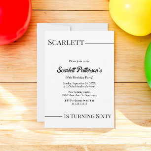 Invitation Moderne Simple Noir Et Blanc Élégant Anniversaire