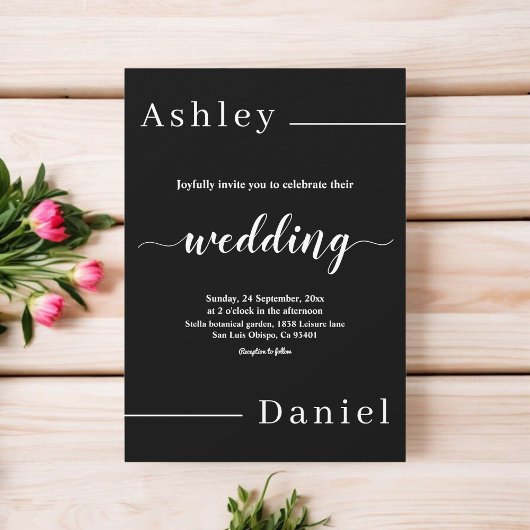 Invitation Moderne Simple Noir Et Blanc Élégant Mariage Chic