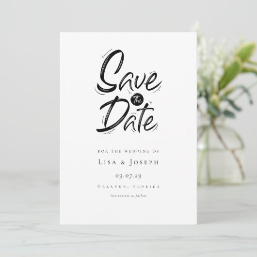 Invitation Moderne simple noir et blanc Enregistrer la date (Debout devant)