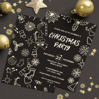 Invitation Moderne Simple Noir et Or Élégant Noël